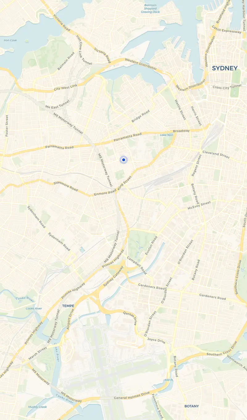 Map of the Camperdown service area and the surrounding suburbs we cover.