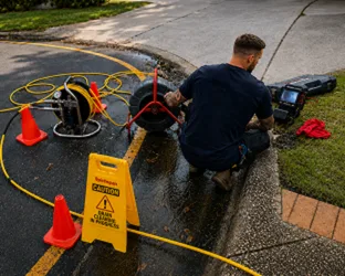 Plumber inspecting a blocked drain in Camperdown